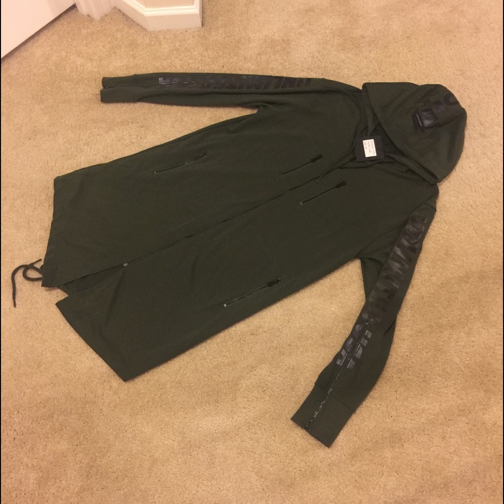 Long peace unlimited olive hoodie with zip detail